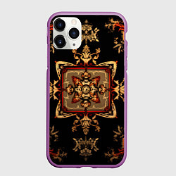 Чехол iPhone 11 Pro матовый Черно-золотые узоры, цвет: 3D-фиолетовый
