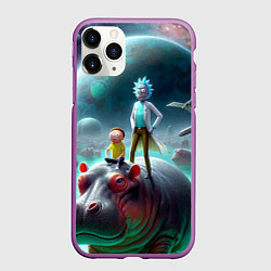 Чехол iPhone 11 Pro матовый Рик и Морти сидят на бегемоте - нейроарт фантазия, цвет: 3D-фиолетовый