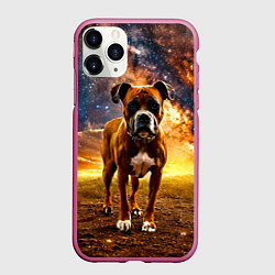Чехол iPhone 11 Pro матовый Немецкий боксер и звездное небо, цвет: 3D-малиновый