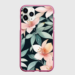 Чехол iPhone 11 Pro матовый Цветочный паттерн, цвет: 3D-малиновый