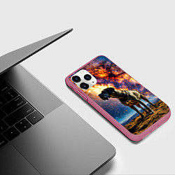 Чехол iPhone 11 Pro матовый Немецкий дог и космическое небо, цвет: 3D-малиновый — фото 2