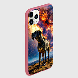 Чехол iPhone 11 Pro матовый Немецкий дог и космическое небо, цвет: 3D-малиновый — фото 2