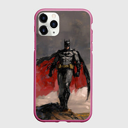 Чехол iPhone 11 Pro матовый Бэтмен стоит на обрыве скалы, цвет: 3D-малиновый
