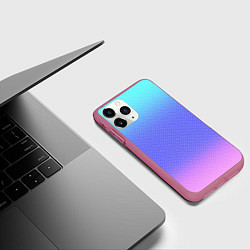Чехол iPhone 11 Pro матовый Градиент бирюзово-розовый текстура в мелкий гороше, цвет: 3D-малиновый — фото 2