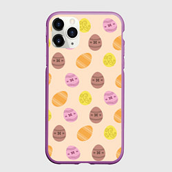 Чехол iPhone 11 Pro матовый Пасха цветные яйца, цвет: 3D-фиолетовый
