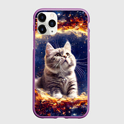 Чехол iPhone 11 Pro матовый Кошка шиншилла в космосе, цвет: 3D-фиолетовый