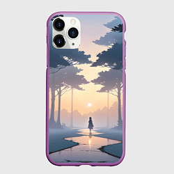 Чехол iPhone 11 Pro матовый В лесу на закате, цвет: 3D-фиолетовый