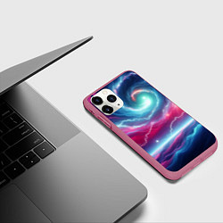 Чехол iPhone 11 Pro матовый Spiral neon galaxy - ai art fantasy, цвет: 3D-малиновый — фото 2