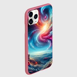 Чехол iPhone 11 Pro матовый Fantastic neon space landscape - ai art fantasy, цвет: 3D-малиновый — фото 2