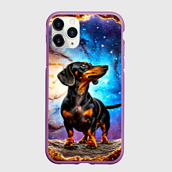 Чехол iPhone 11 Pro матовый Такса в космосе, цвет: 3D-фиолетовый