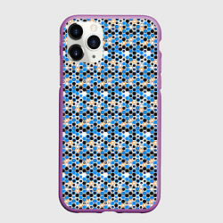 Чехол iPhone 11 Pro матовый Киберпанк шестиугольники синие, цвет: 3D-фиолетовый