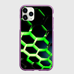 Чехол iPhone 11 Pro матовый Neon Honeycombs, цвет: 3D-фиолетовый