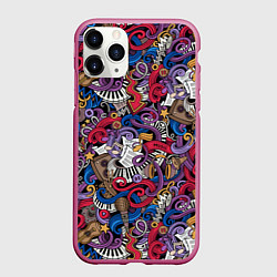 Чехол iPhone 11 Pro матовый Музыкальный коллаж, цвет: 3D-малиновый