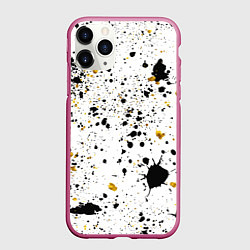 Чехол iPhone 11 Pro матовый Черные и золотистые пятна краски на белом фоне, цвет: 3D-малиновый