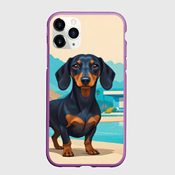 Чехол iPhone 11 Pro матовый Такса и пальма, цвет: 3D-фиолетовый