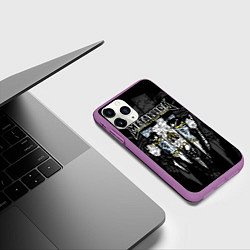 Чехол iPhone 11 Pro матовый Metallica - skull with fangs, цвет: 3D-фиолетовый — фото 2
