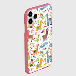 Чехол iPhone 11 Pro матовый Ламы паттерн, цвет: 3D-малиновый — фото 2