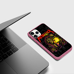 Чехол iPhone 11 Pro матовый Metallica - skeleton with a lantern, цвет: 3D-малиновый — фото 2