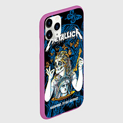Чехол iPhone 11 Pro матовый Metallica - skeleton and butterflies, цвет: 3D-фиолетовый — фото 2
