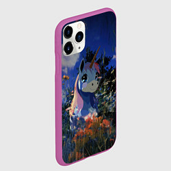 Чехол iPhone 11 Pro матовый Синий единорог в кустах, цвет: 3D-фиолетовый — фото 2