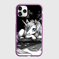 Чехол iPhone 11 Pro матовый Белый единорог с голубыми глазами, цвет: 3D-фиолетовый