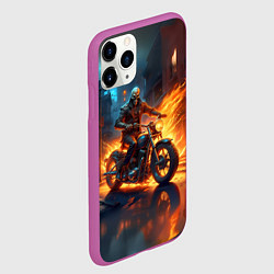 Чехол iPhone 11 Pro матовый Скелет байкер, цвет: 3D-фиолетовый — фото 2