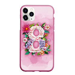 Чехол iPhone 11 Pro матовый Восемь в цветах - 8 марта, цвет: 3D-малиновый