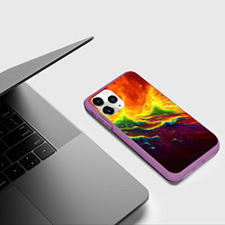 Чехол iPhone 11 Pro матовый Абстрактные волны с огнем, цвет: 3D-фиолетовый — фото 2
