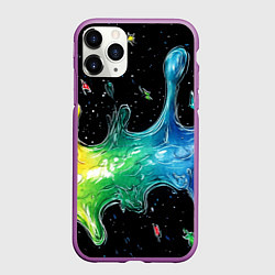 Чехол iPhone 11 Pro матовый Радужная волна на черном, цвет: 3D-фиолетовый
