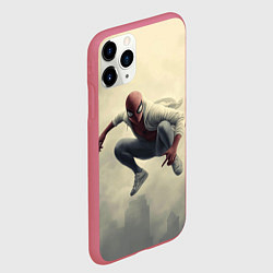 Чехол iPhone 11 Pro матовый Человек паук в прыжке, цвет: 3D-малиновый — фото 2