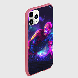Чехол iPhone 11 Pro матовый Человек-паук неоновый свет, цвет: 3D-малиновый — фото 2