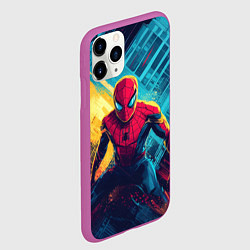 Чехол iPhone 11 Pro матовый Человек паук и краски, цвет: 3D-фиолетовый — фото 2