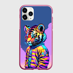 Чехол iPhone 11 Pro матовый Cool tiger cub - pop art, цвет: 3D-малиновый
