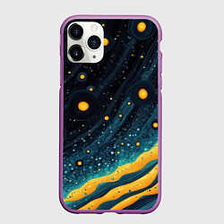Чехол iPhone 11 Pro матовый Оранжевая краска на бирюзовой текстуре, цвет: 3D-фиолетовый