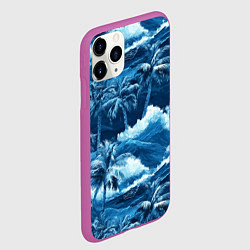 Чехол iPhone 11 Pro матовый Пальмы и волны - голубые оттенки паттерн, цвет: 3D-фиолетовый — фото 2