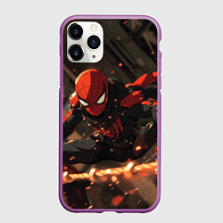 Чехол iPhone 11 Pro матовый Человек паук скользит, цвет: 3D-фиолетовый