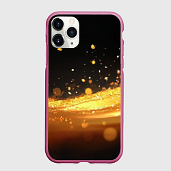 Чехол iPhone 11 Pro матовый Золотые блестки на черном фоне, цвет: 3D-малиновый