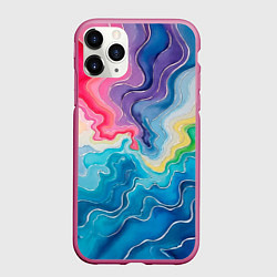 Чехол iPhone 11 Pro матовый Абстрактные волны в мраморном стиле, цвет: 3D-малиновый