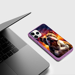 Чехол iPhone 11 Pro матовый Американский булль в космосе, цвет: 3D-фиолетовый — фото 2