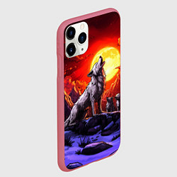 Чехол iPhone 11 Pro матовый Белый волк воет на луну, цвет: 3D-малиновый — фото 2