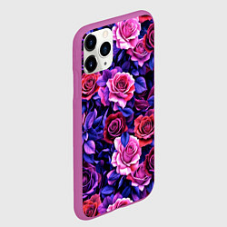 Чехол iPhone 11 Pro матовый Разноцветные цветы - синие розы паттерн, цвет: 3D-фиолетовый — фото 2