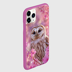 Чехол iPhone 11 Pro матовый Белая сова и розовые цветы, цвет: 3D-фиолетовый — фото 2