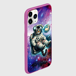 Чехол iPhone 11 Pro матовый Brave cat in space - ai art, цвет: 3D-фиолетовый — фото 2
