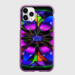 Чехол iPhone 11 Pro матовый Неоновая психоделика лепестки, цвет: 3D-фиолетовый