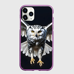Чехол iPhone 11 Pro матовый Белая сова на темном фоне, цвет: 3D-фиолетовый