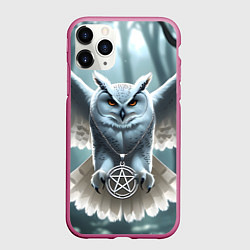 Чехол iPhone 11 Pro матовый Лес и белая сова, цвет: 3D-малиновый