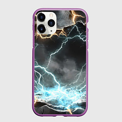 Чехол iPhone 11 Pro матовый Молния в разбитом камне текстура, цвет: 3D-фиолетовый