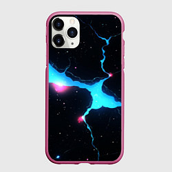 Чехол iPhone 11 Pro матовый Голубой разлом в черной текстуре, цвет: 3D-малиновый