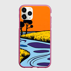 Чехол iPhone 11 Pro матовый Пейзаж с фантастической природой, цвет: 3D-малиновый