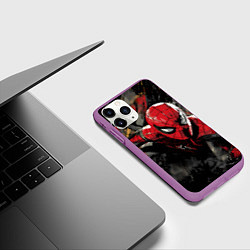 Чехол iPhone 11 Pro матовый Человек-паук и красная краска, цвет: 3D-фиолетовый — фото 2